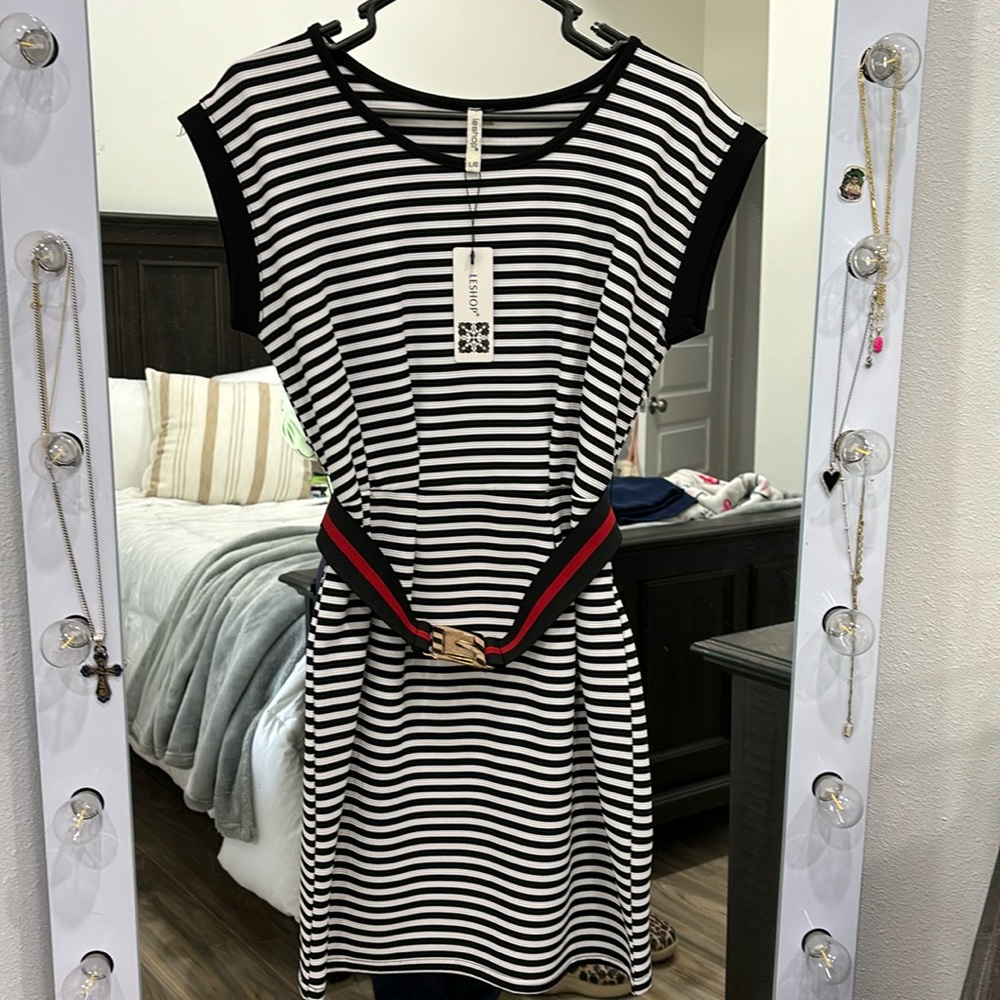Black and white striped dress